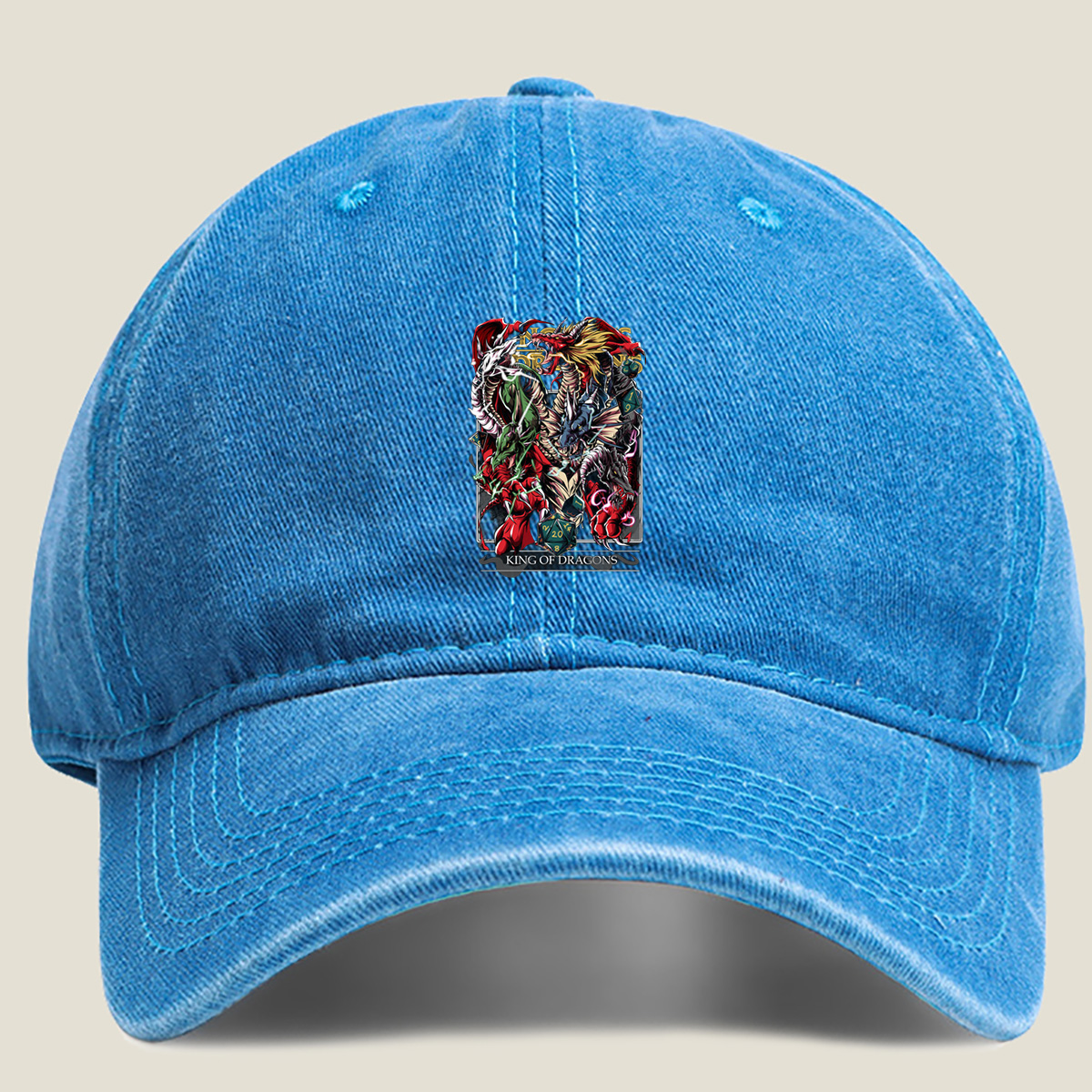 King of Dragons: Multicolored Dragon Ensemble - Washed Denim - Baseball Cap