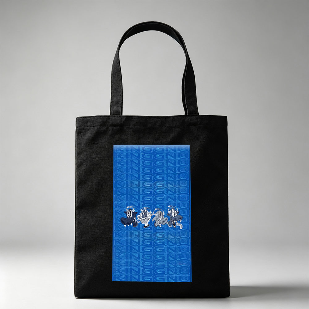 The Ren & Stimpy Show Characters on Blue Patterned Background - Canvas tote bags