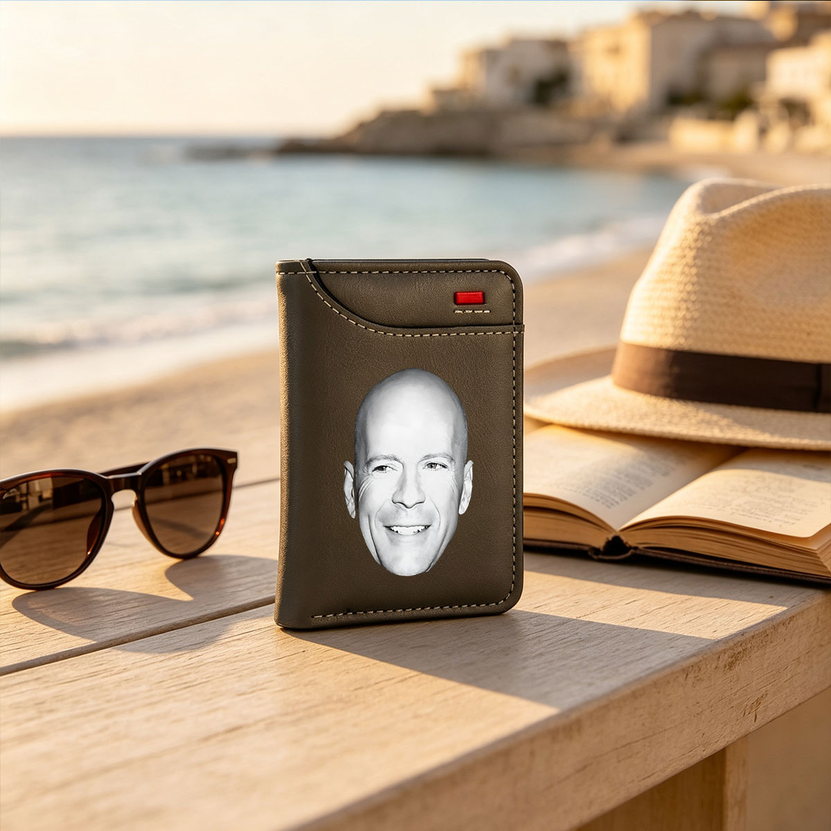 Bruce Willis Portrait in Black and White - Vertical Style Wallet