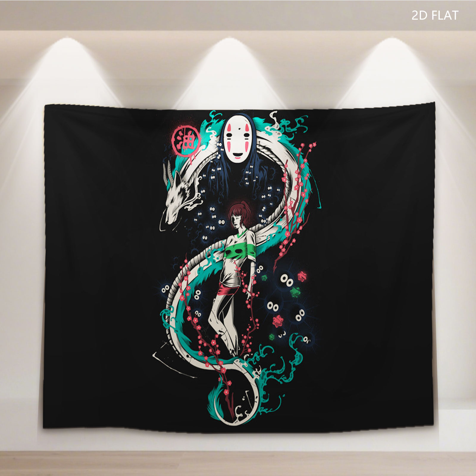 No-Face and Chihiro with Dragon from Spirited Away - Tapestry