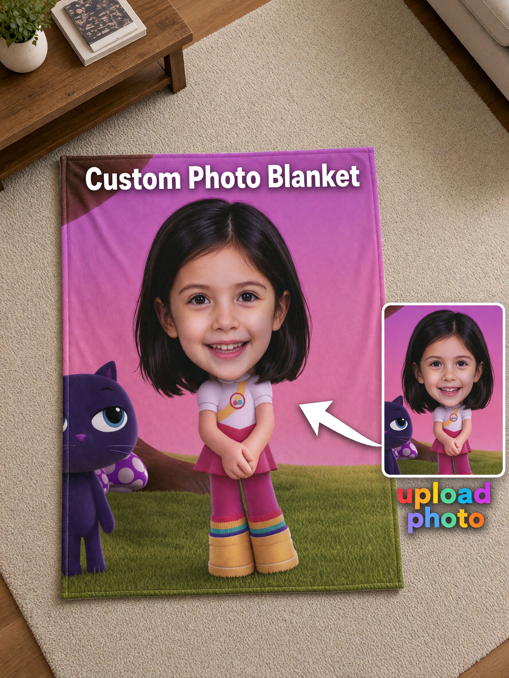 Custom Face Blanket Personalized Cartoon Big Head Soft Flannel Fleece Throw, Ideal Cozy Gift for Kids and Family