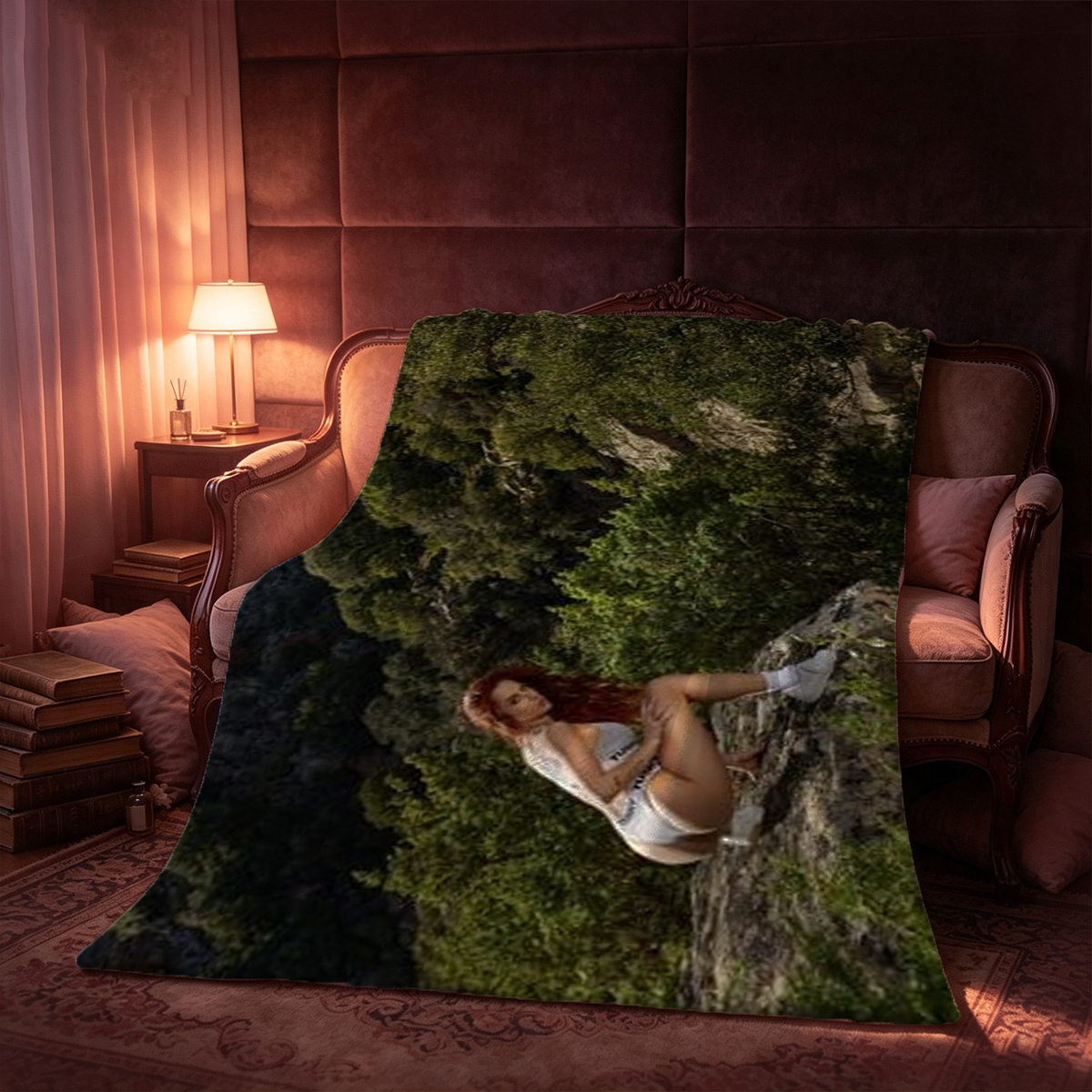 Pink Lingerie Seduction on Marble Table - Blanket