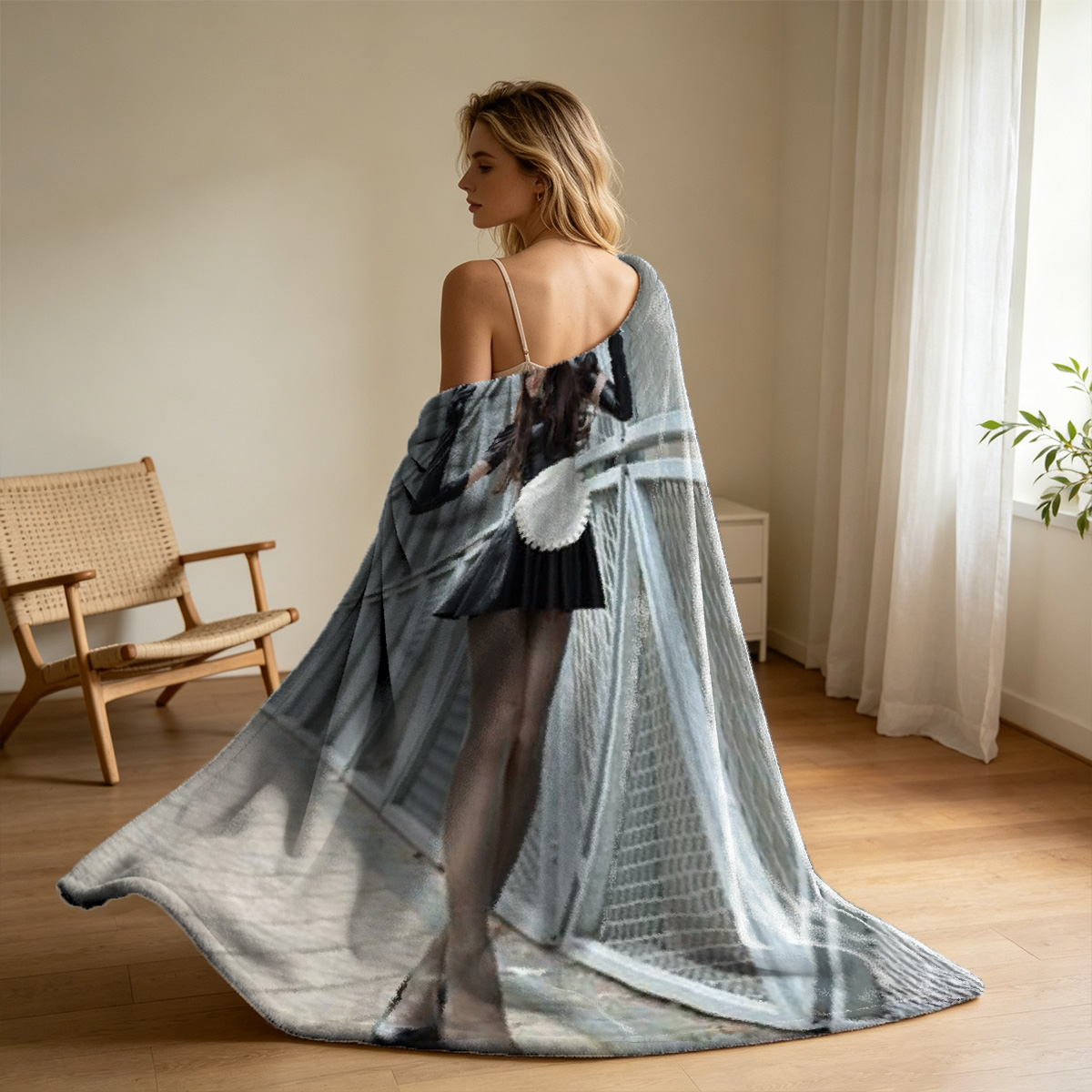 Nude Blonde Woman Sitting on Bed from Behind - Blanket