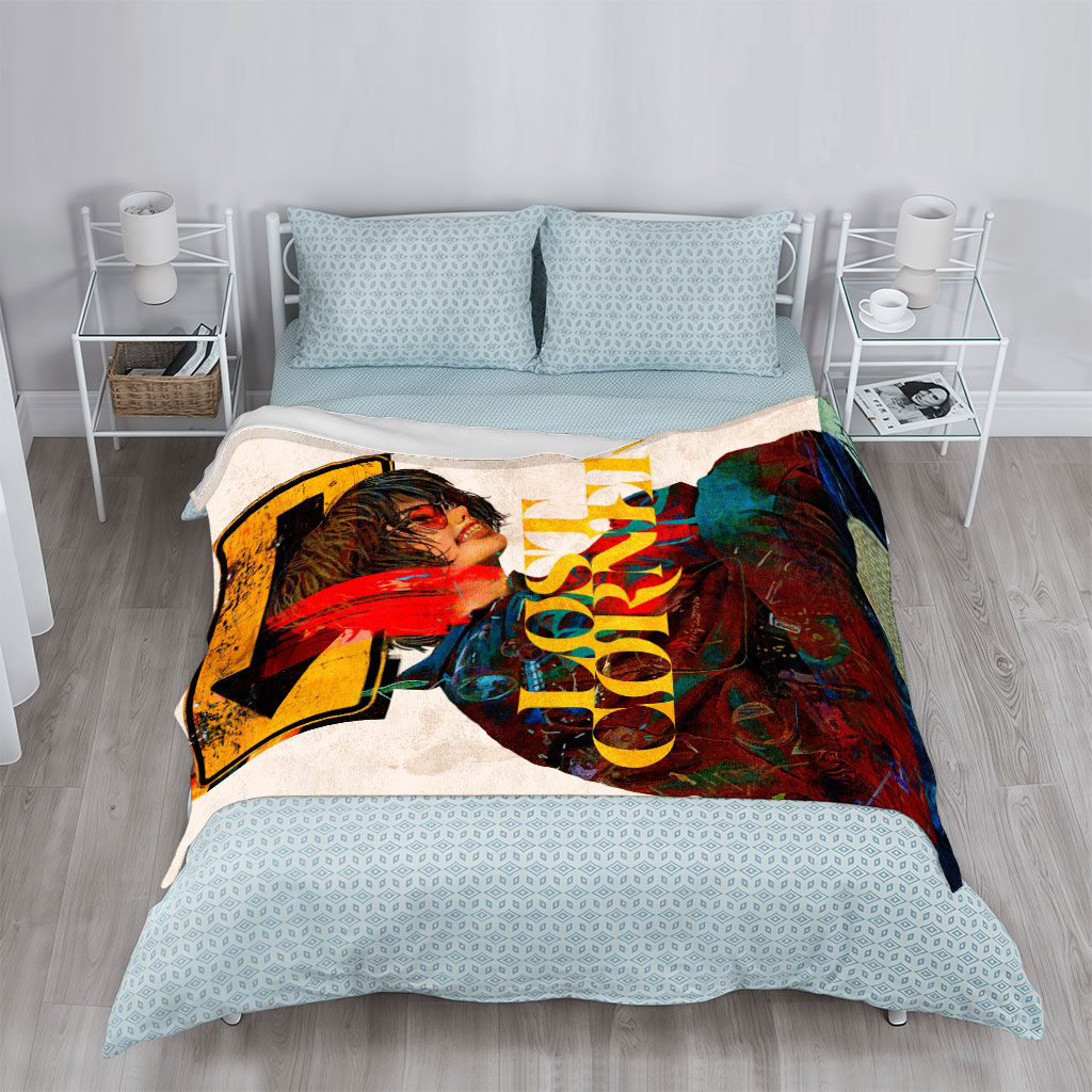 Lost Corner Band in Urban Scene with Graffiti-Style Art and Directional Sign - Blankets