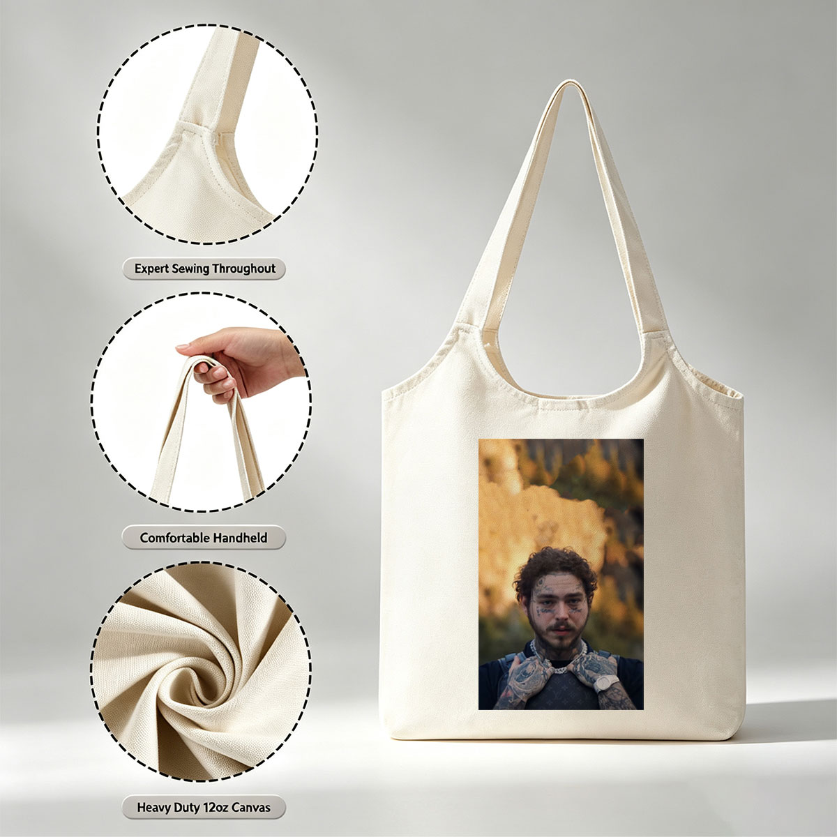 Post Malone Outdoor Portrait with Tattoos and Nature Background - Canvas shoulder bags/