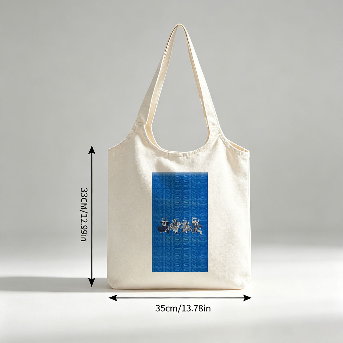 The Ren & Stimpy Show Characters on Blue Patterned Background - Canvas shoulder bags/