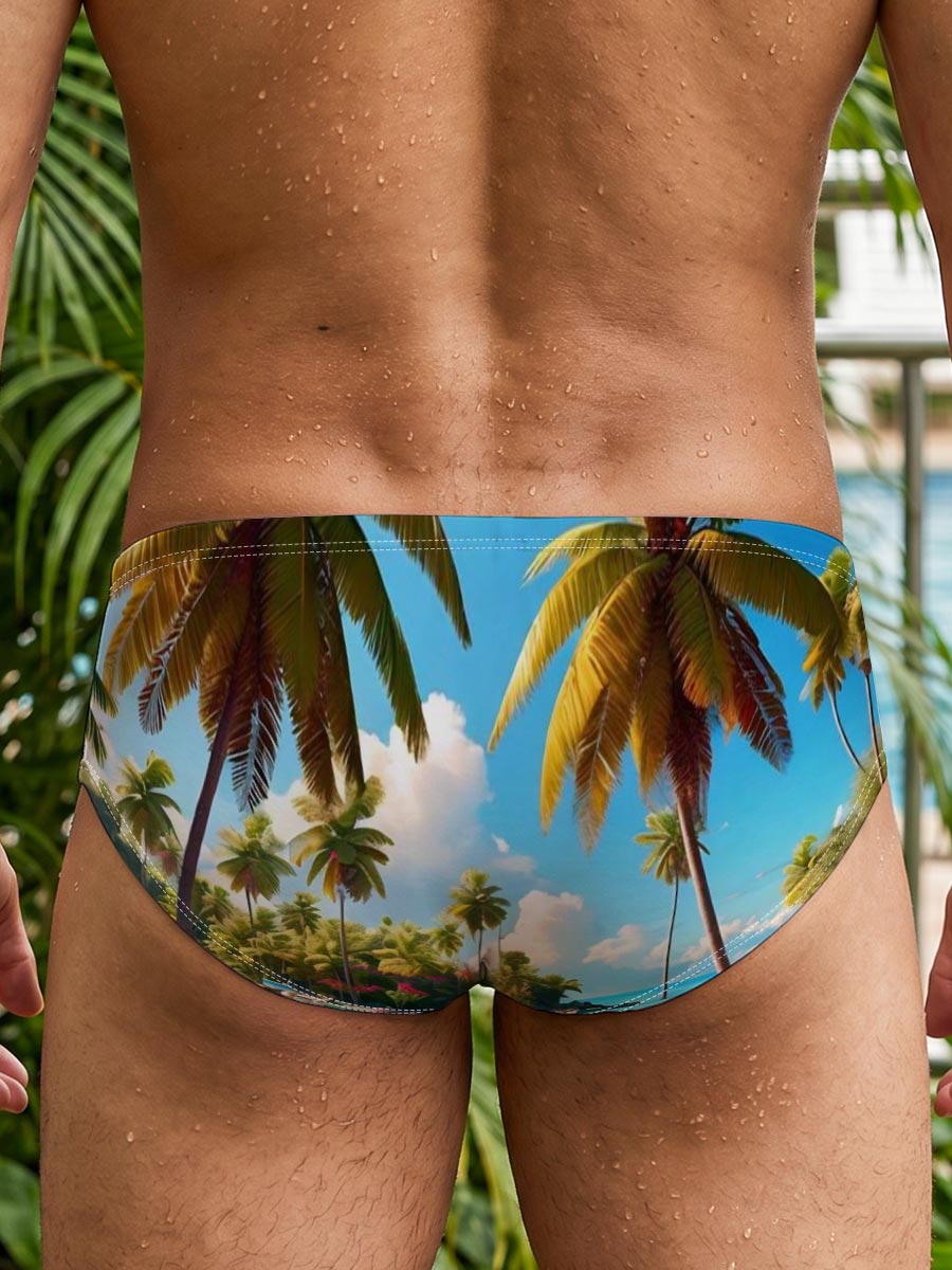 Tropical Paradise with Palm Trees and Crystal Clear Water -  Men's swim trunks
