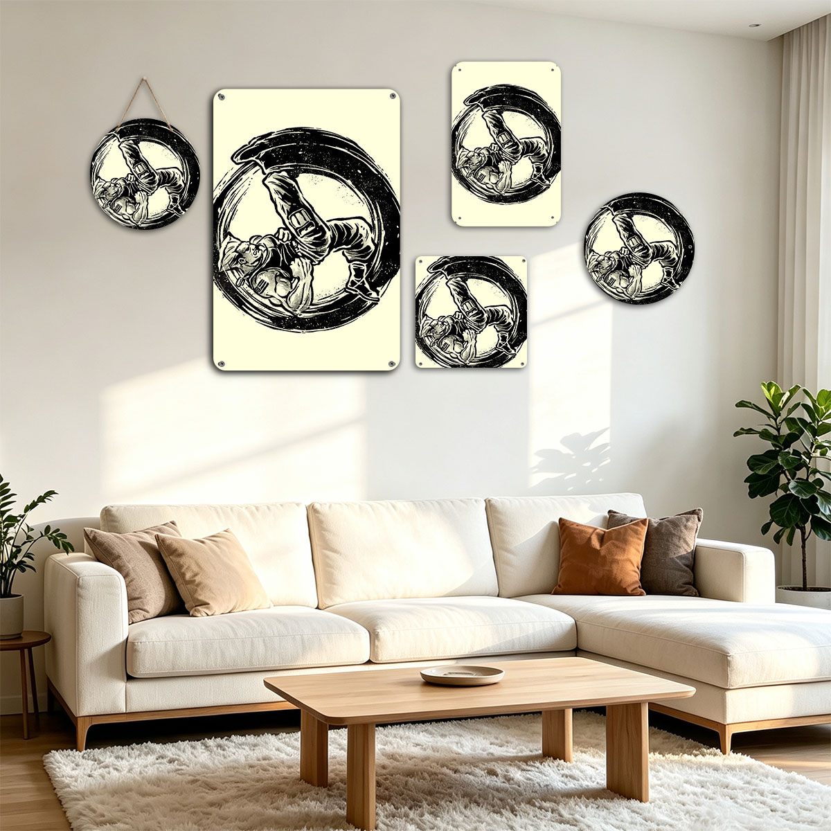 Samurai Warrior in Dynamic Combat Pose within Circular Frame - painting