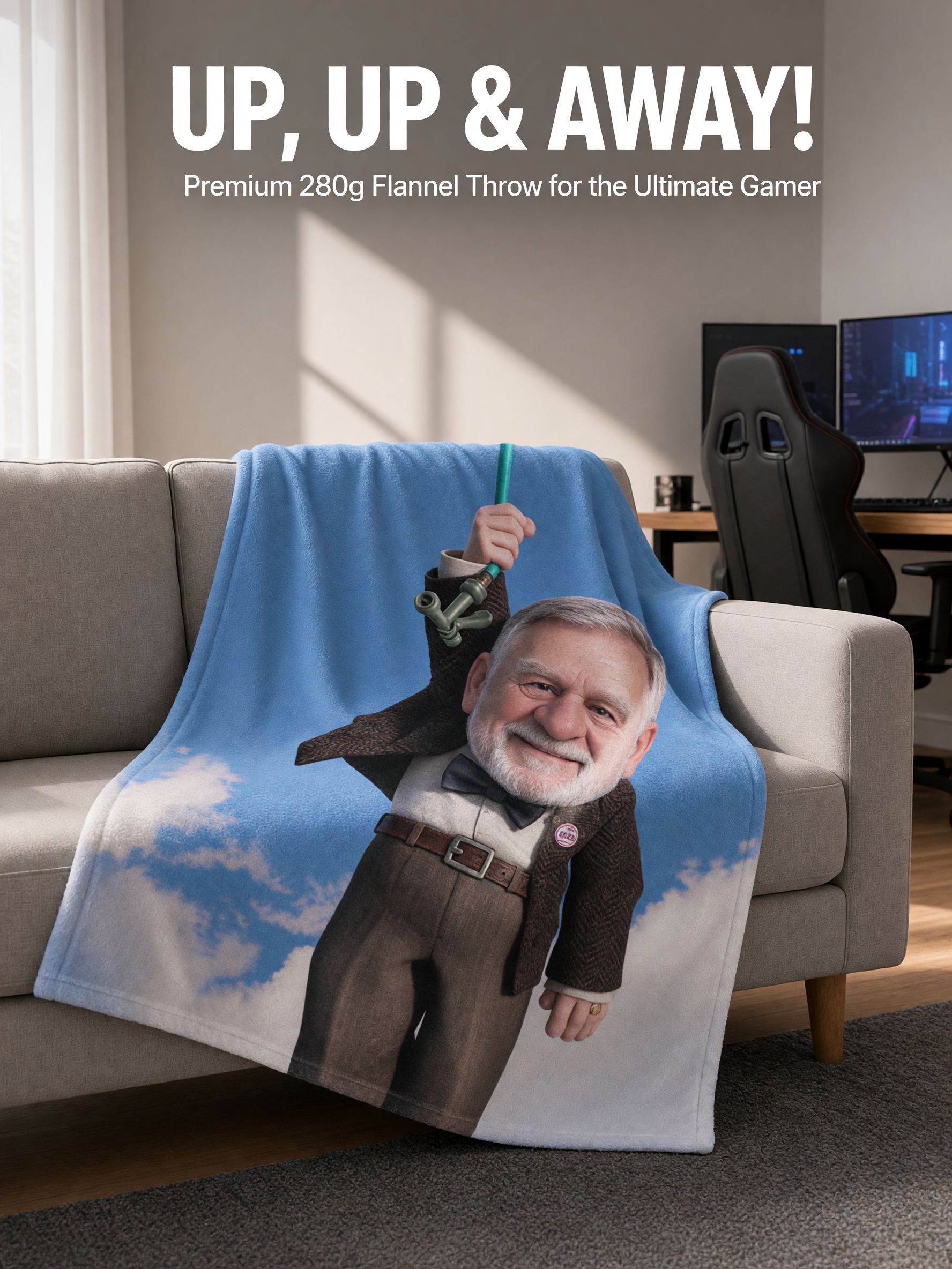 Personalized Custom Face Photo Blanket, Soft Flannel Fleece Caricature Throw, Cozy Novelty Gift for Bed and Couch