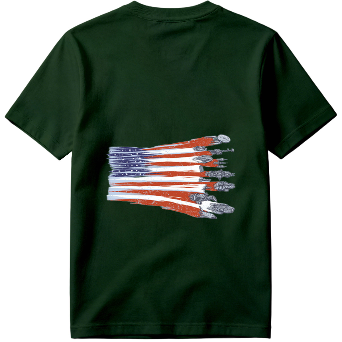 Star Trek and Star Wars Spaceships with American Flag Design - Tee