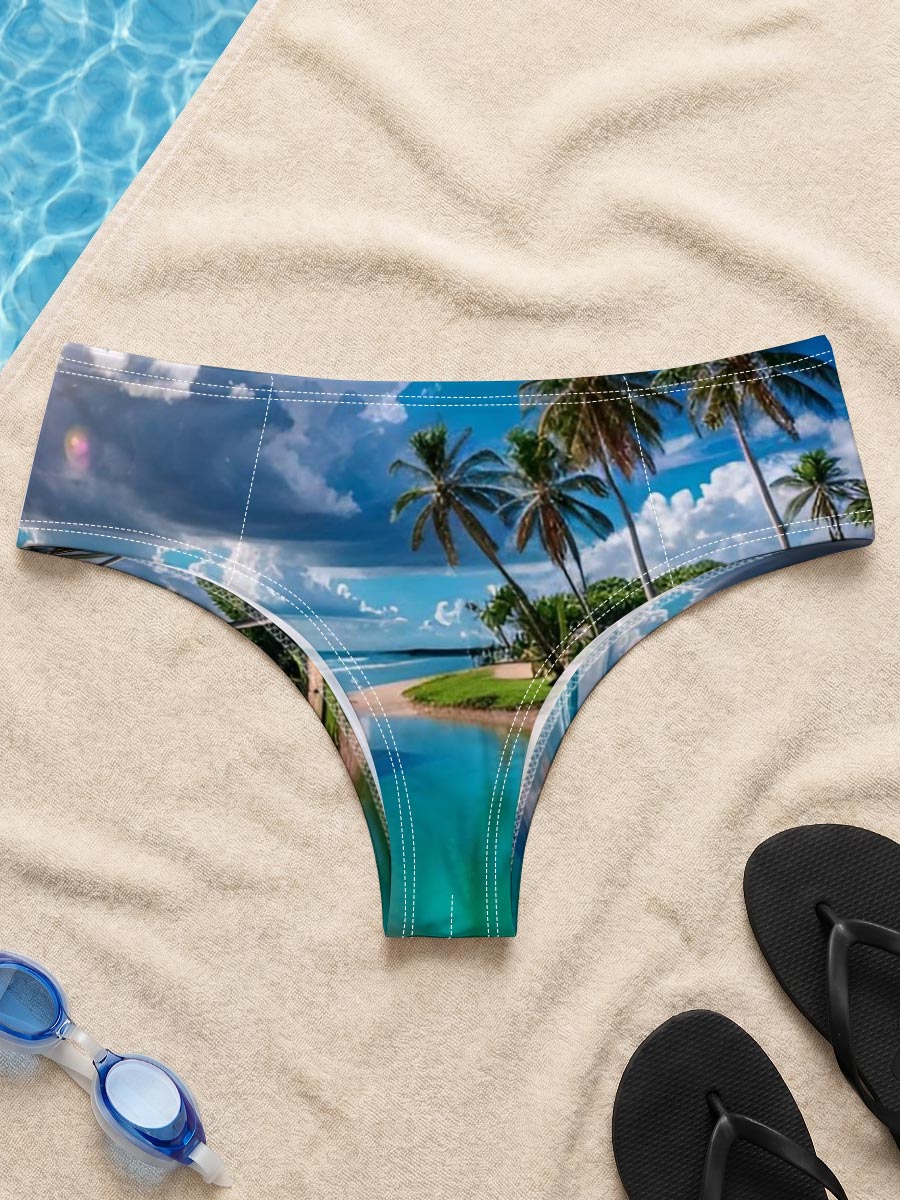 Tropical Beach with Palm Trees and Crystal Clear Water -  Men's swim trunks