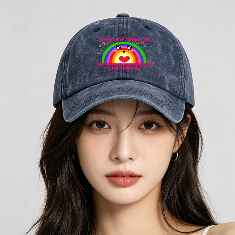 Men's Printed Washed Cap with Rainbow Face and 