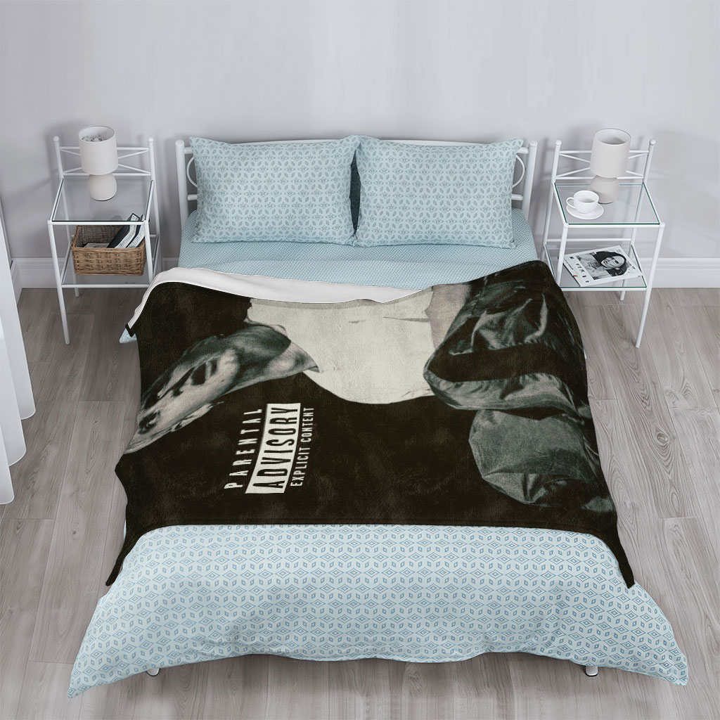 Eminem Sitting in a Dark Room with Parental Advisory Label on Album Cover - Blankets