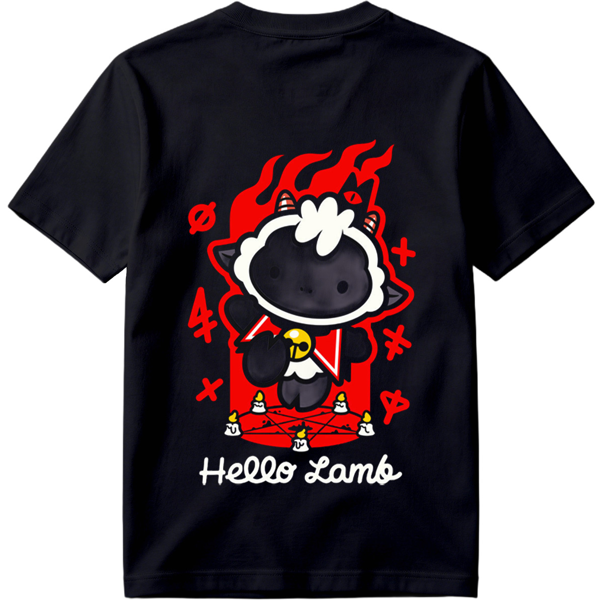 Hello Lamb: Dark Sheep with Flames and Ritual Symbols - Tee