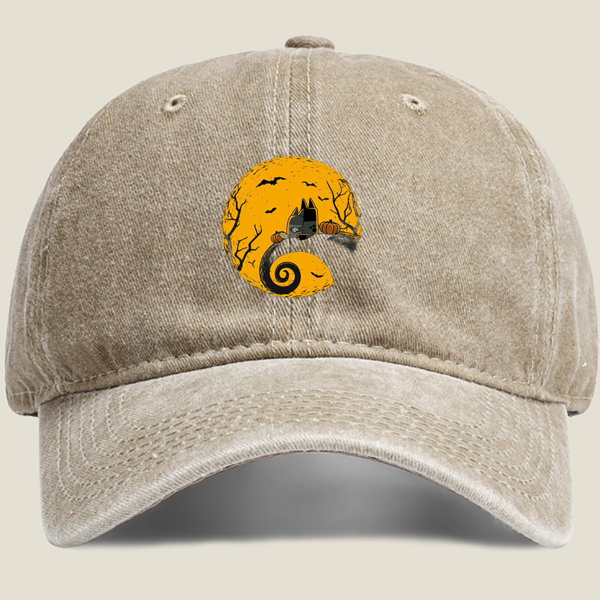 Pusheen the Cat Halloween Moon - Washed Denim - Baseball Cap