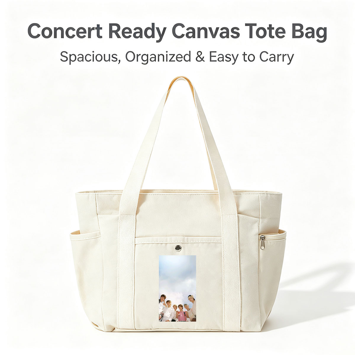 TXT Members Standing Together Under a Bright Sky in Casual Outfits - Multi-pocket bags