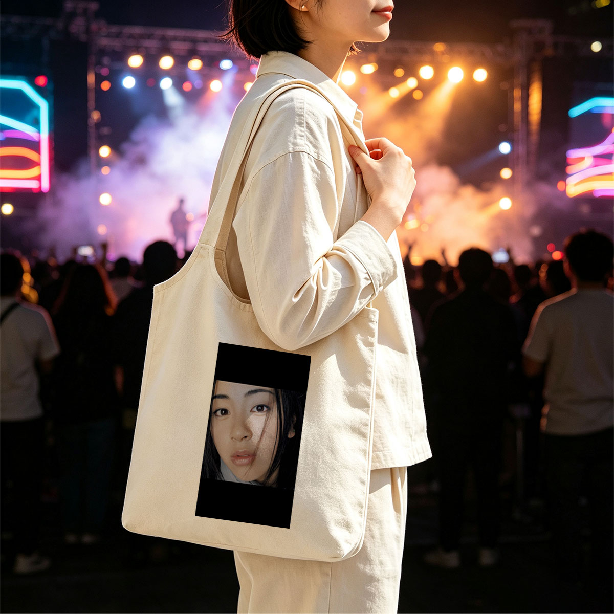 Yuki Kajiura in a Close-Up Portrait with Soft Lighting and Gentle Expression - Canvas shoulder bags/