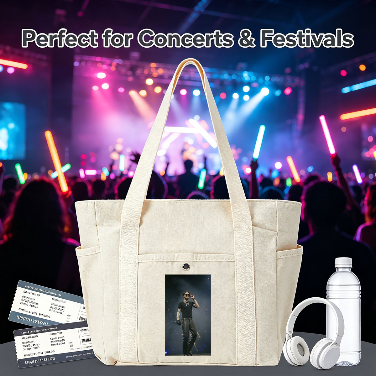 Machine Gun Kelly on Stage Performing in Black Outfit with Tattoos and Sunglasses - Multi-pocket bags