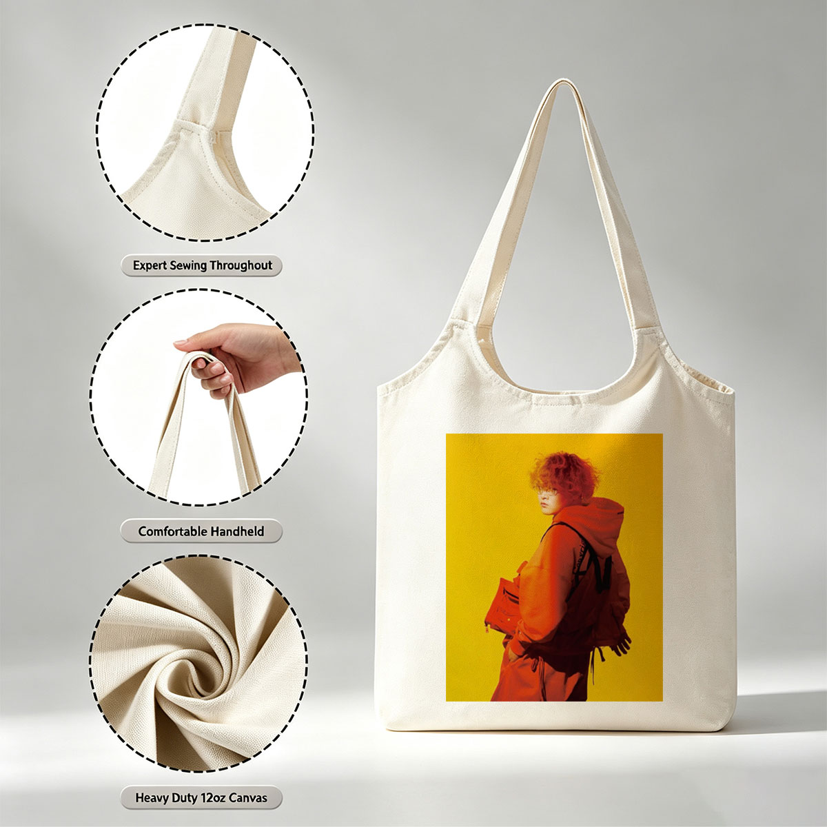 Yuta from Exile Tribe in a Bold Orange Outfit with a Backpack Against a Vibrant Yellow Background - Canvas shoulder bags/