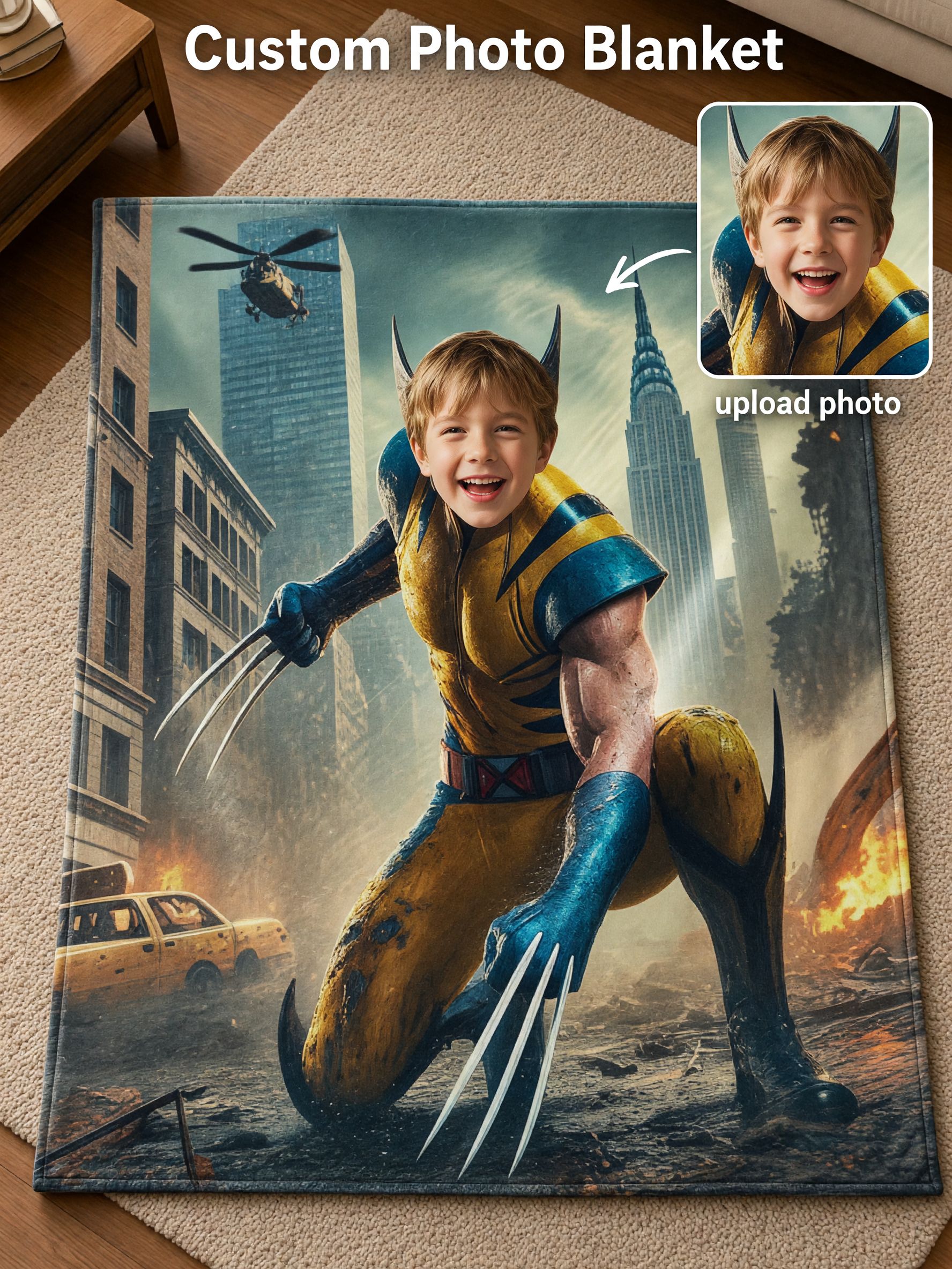 Custom Face Superhero Blanket, Personalized Ultra Soft Flannel Throw for Kids and Adults, Ideal Birthday Photo Gift