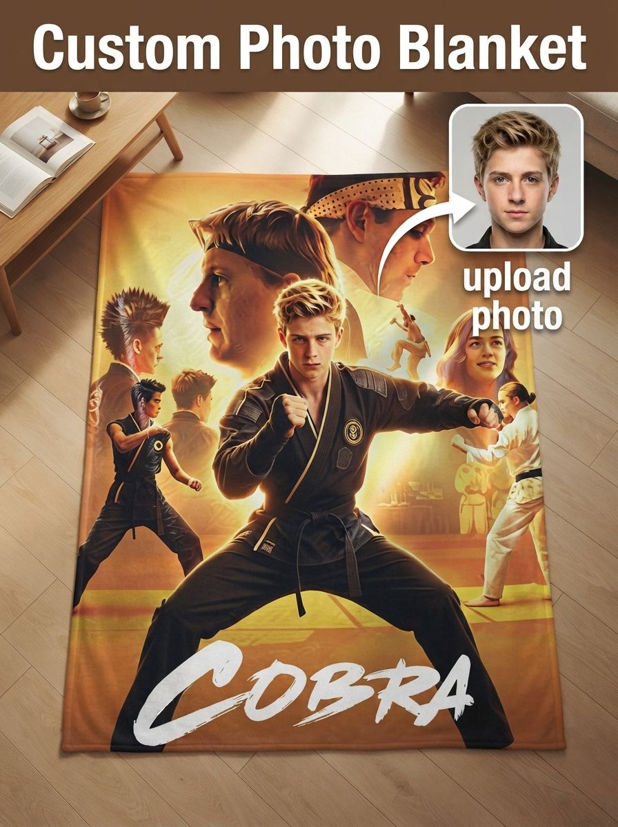 Custom Photo Face Flannel Throw Blanket Personalized Karate Martial Arts Graphic Warm Cozy Plush Bed Sofa Quilt
