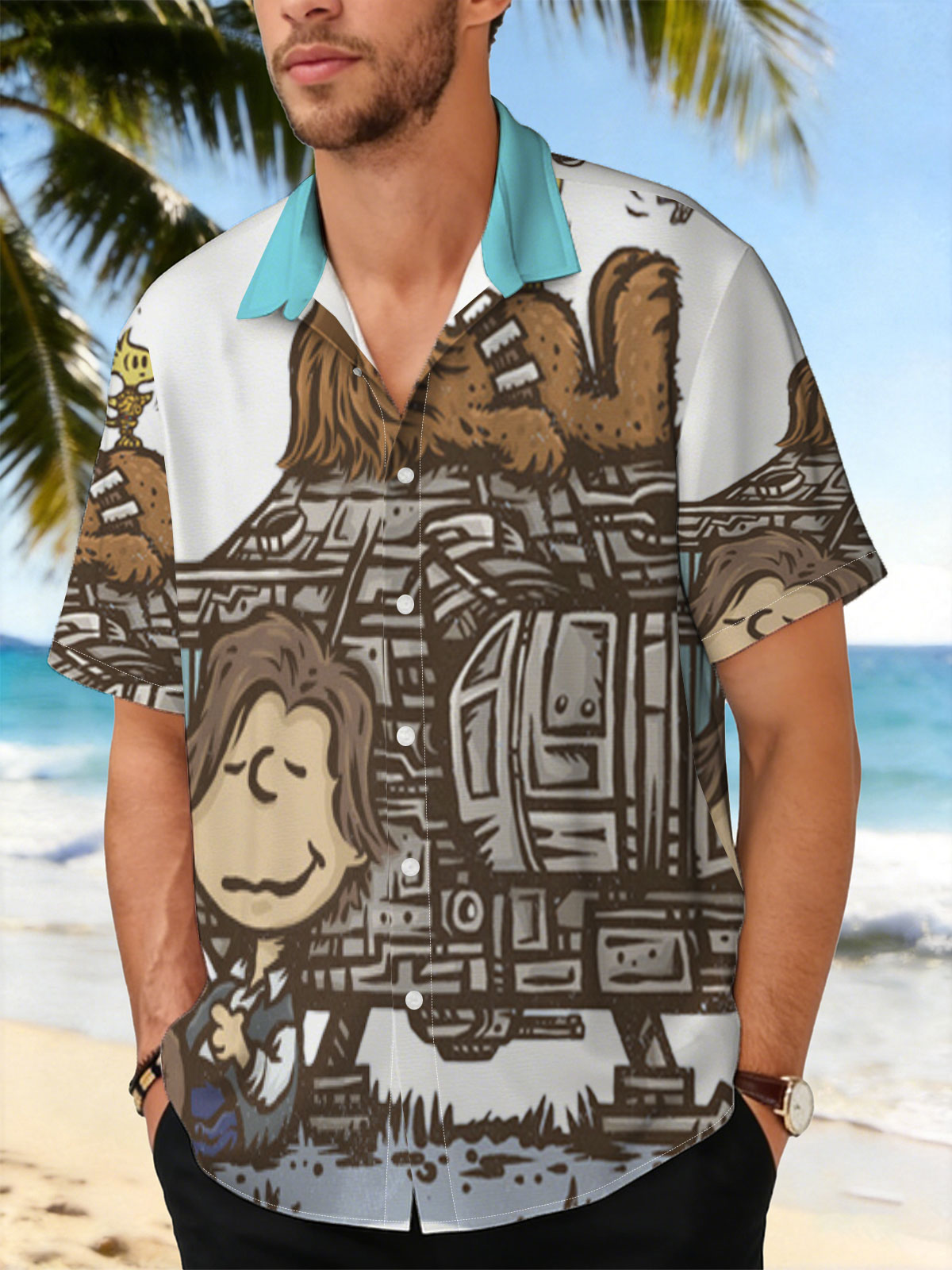 Luke Skywalker, Chewbacca, and C-3PO on a Millennium Falcon Cartoon -  Shirt