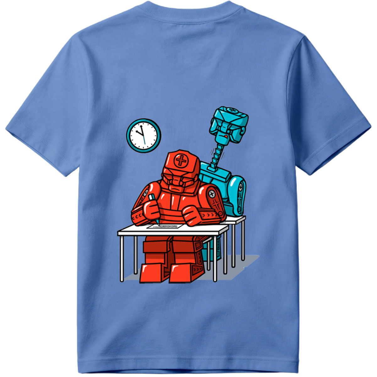 Red Robot Student at Desk with Blue Robot Friend - Tee