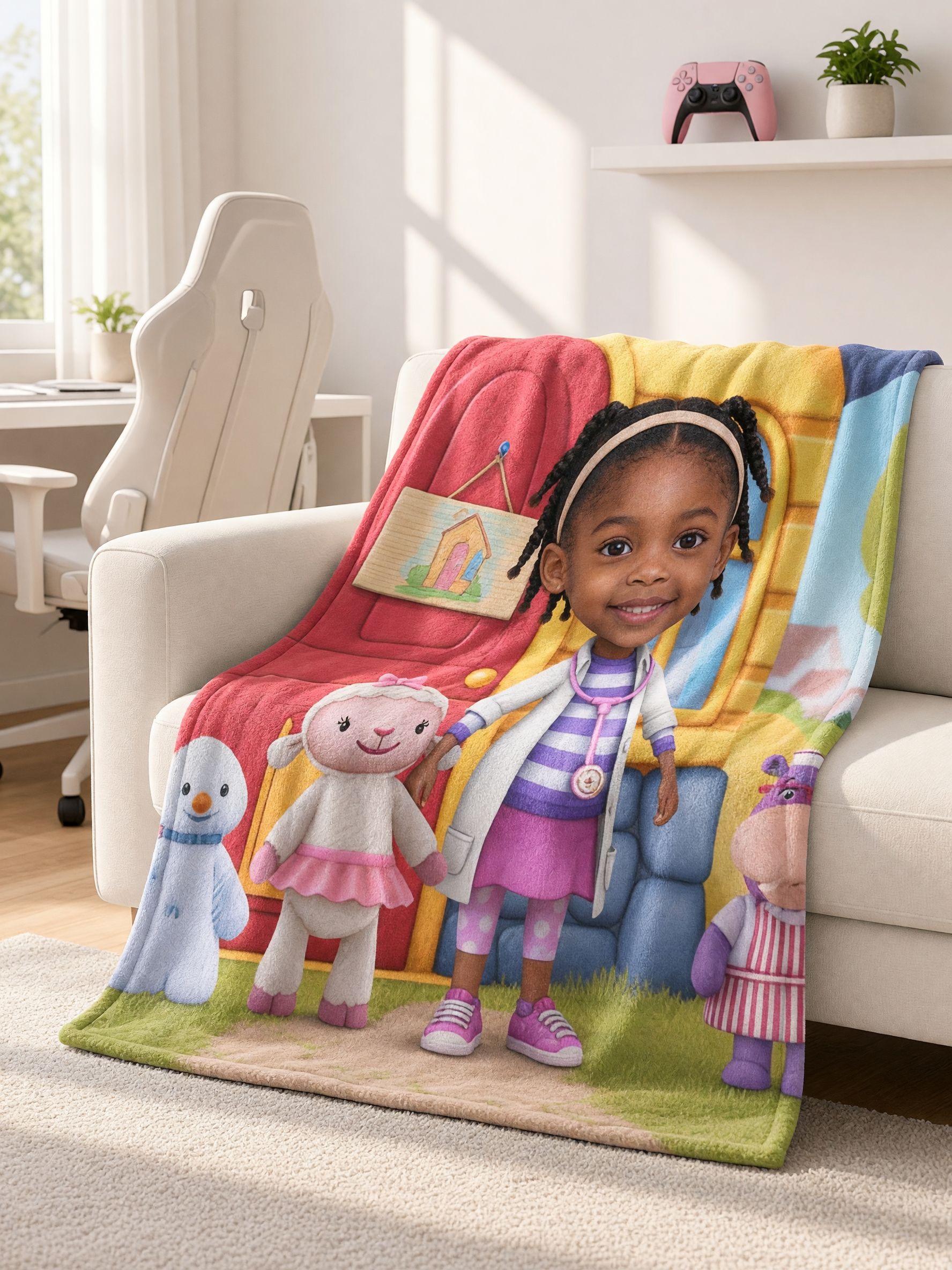 Custom Face Blanket Personalized Little Doctor Cartoon Flannel Throw, Soft Cozy Keepsake Gift for Kids and Toddlers
