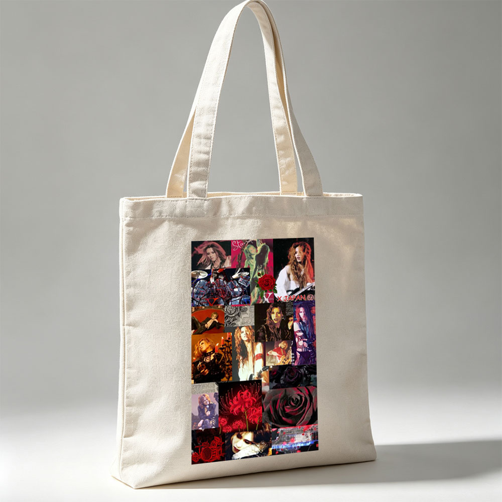 X Japan Band Members in Dramatic Performance and Artistic Portraits Featuring Red Roses and Gothic Imagery - Canvas tote bags