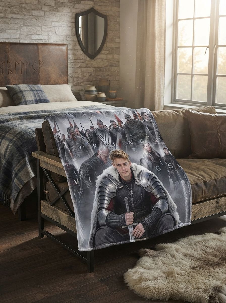 Custom Face Viking Warrior Flannel Blanket Personalized Photo Throw Ultra Soft Warm Fleece Bed Sofa Gift