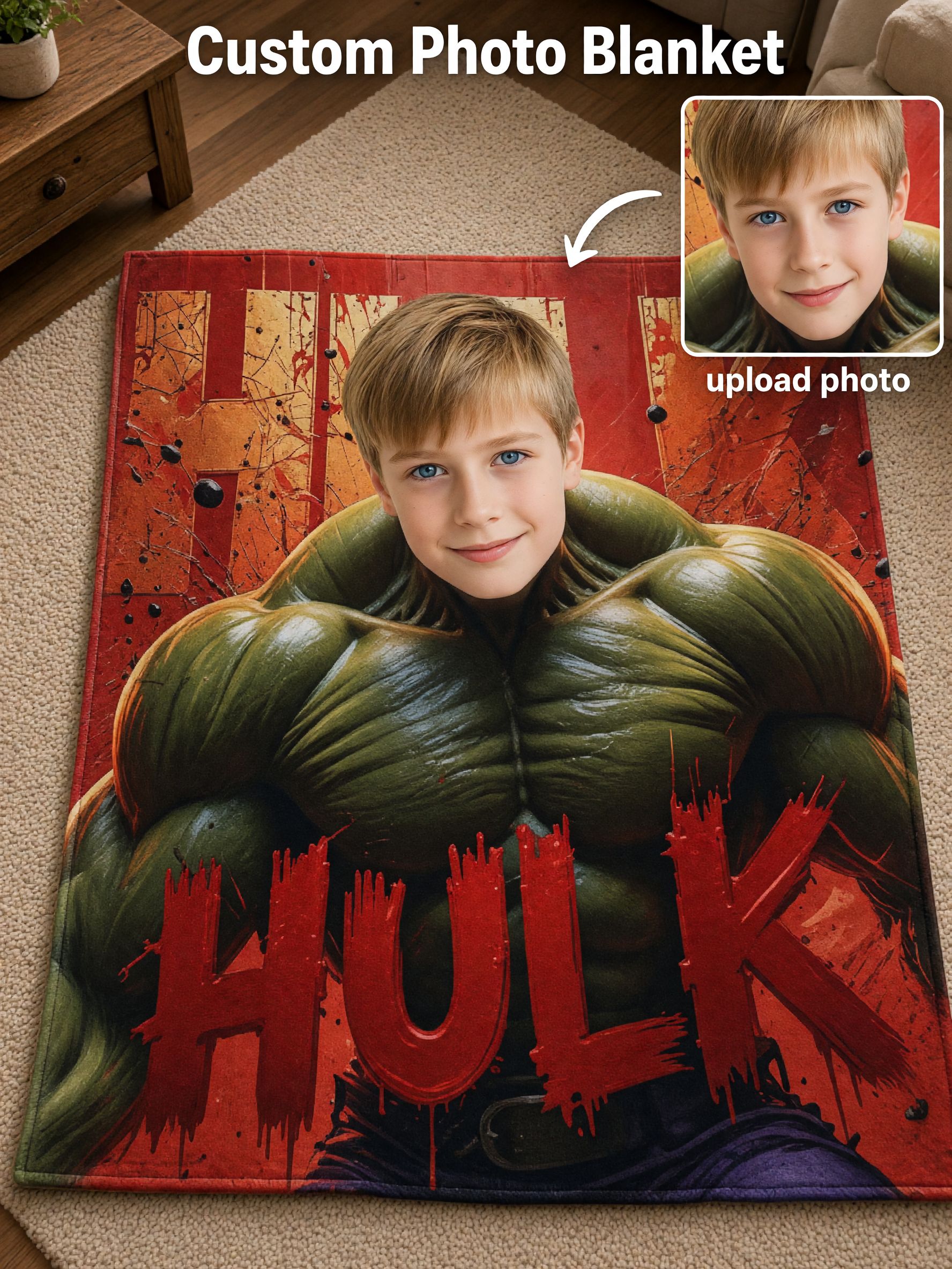 Custom Face Superhero Blanket, Personalized Photo Flannel Fleece Throw, Ideal Cozy Gift for Kids and Adults