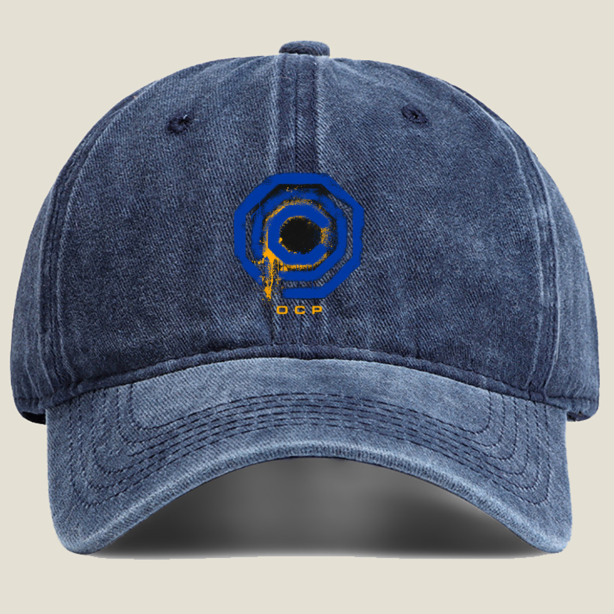OCP Logo with Blue and Yellow Design - Washed Denim - Baseball Cap
