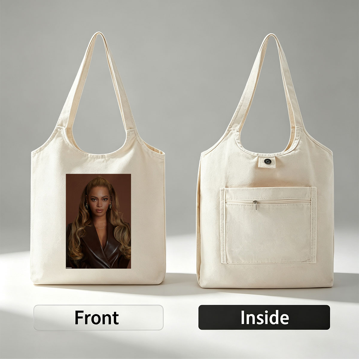 Beyonce in a Bold Brown Leather Look with Elegant Waves and Gold Jewelry - Canvas shoulder bags/