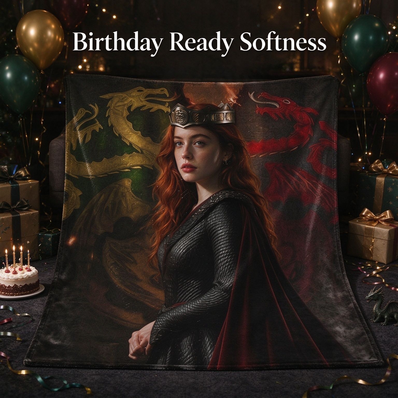 Custom Photo Face Flannel Blanket, Personalized Dragon Royalty Art Cozy Throw, Ideal Personalized Gift for Bed Sofa