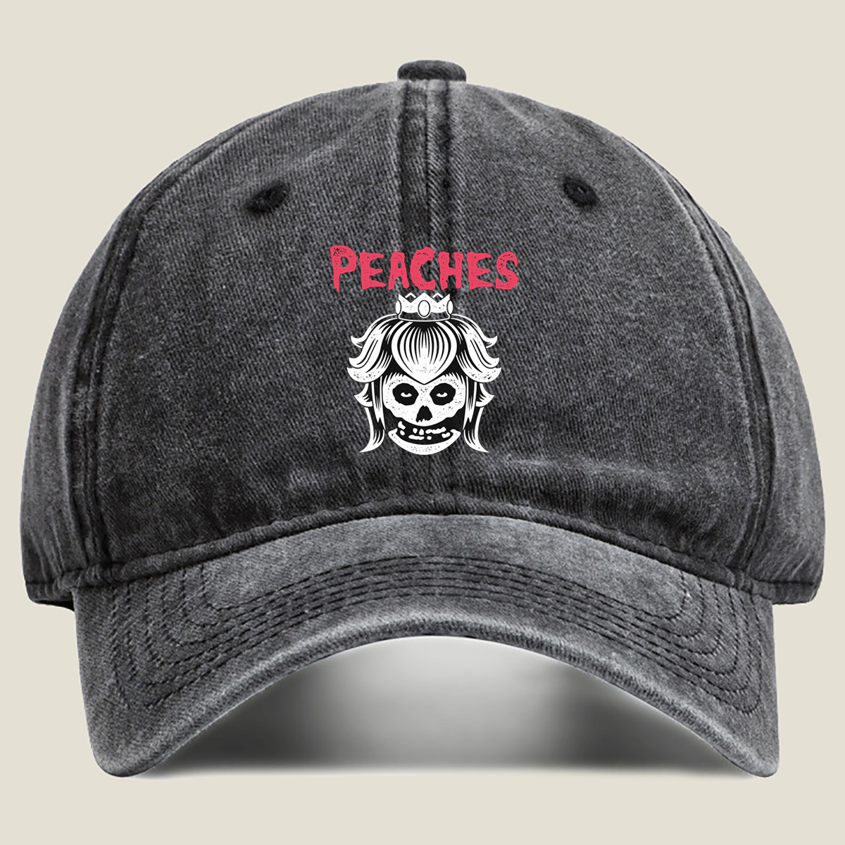 Peaches: Skull Princess Design - Washed Denim - Baseball Cap