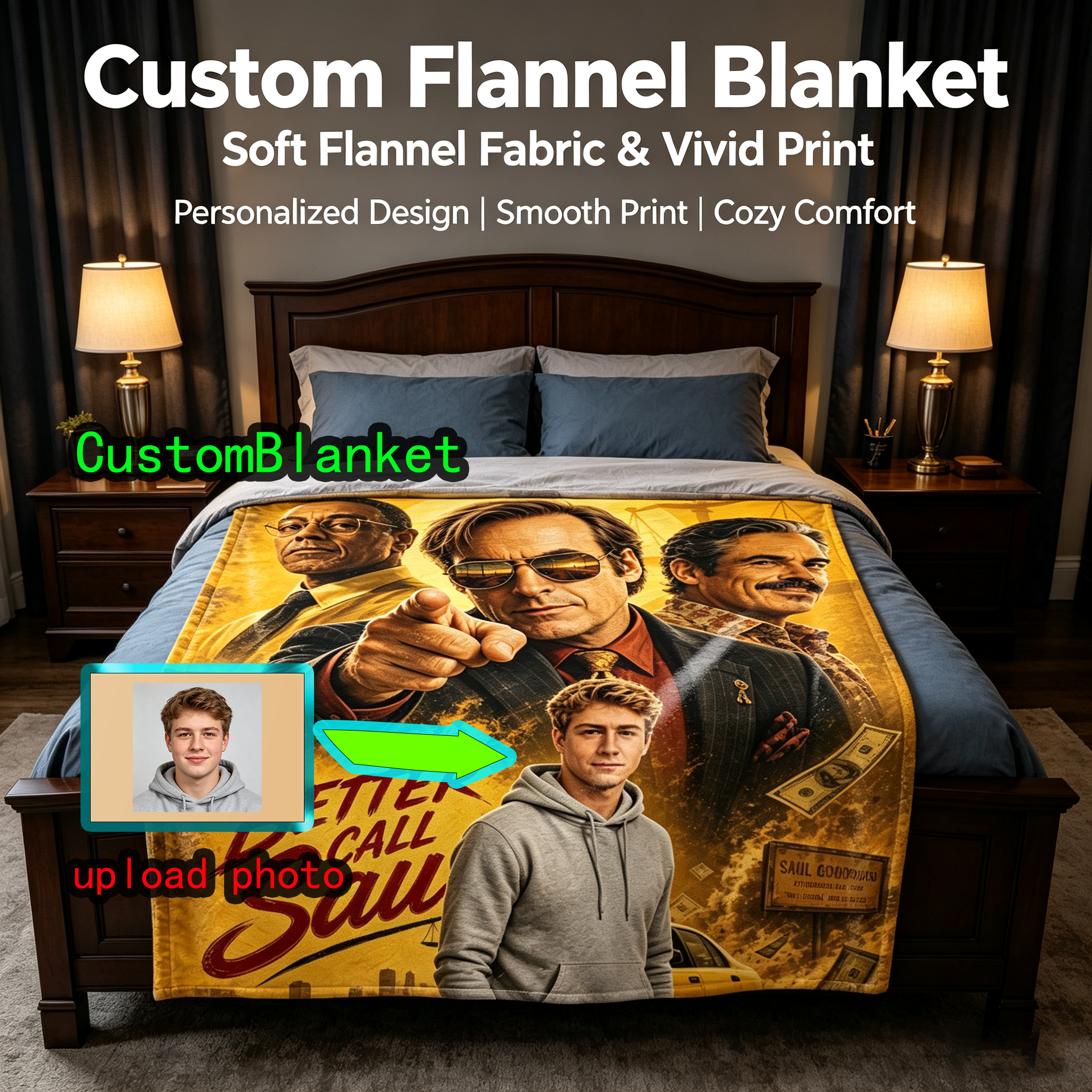 Custom Face Blanket Better Call Saul Flannel Blanket Perfect for Fans of the TV Series Ideal Gift or Giveaway for Drama and Crime Show Enthusiasts