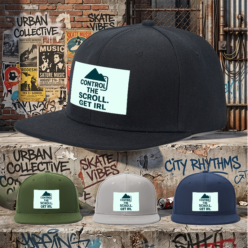 Flat Brim Baseball Cap Control The Scroll Get IRL Mountain Logo Streetwear Underground Skate Style for Basketball Court Skate Park Urban Lifestyle Skaters Rappers Streetwear Enthusiasts