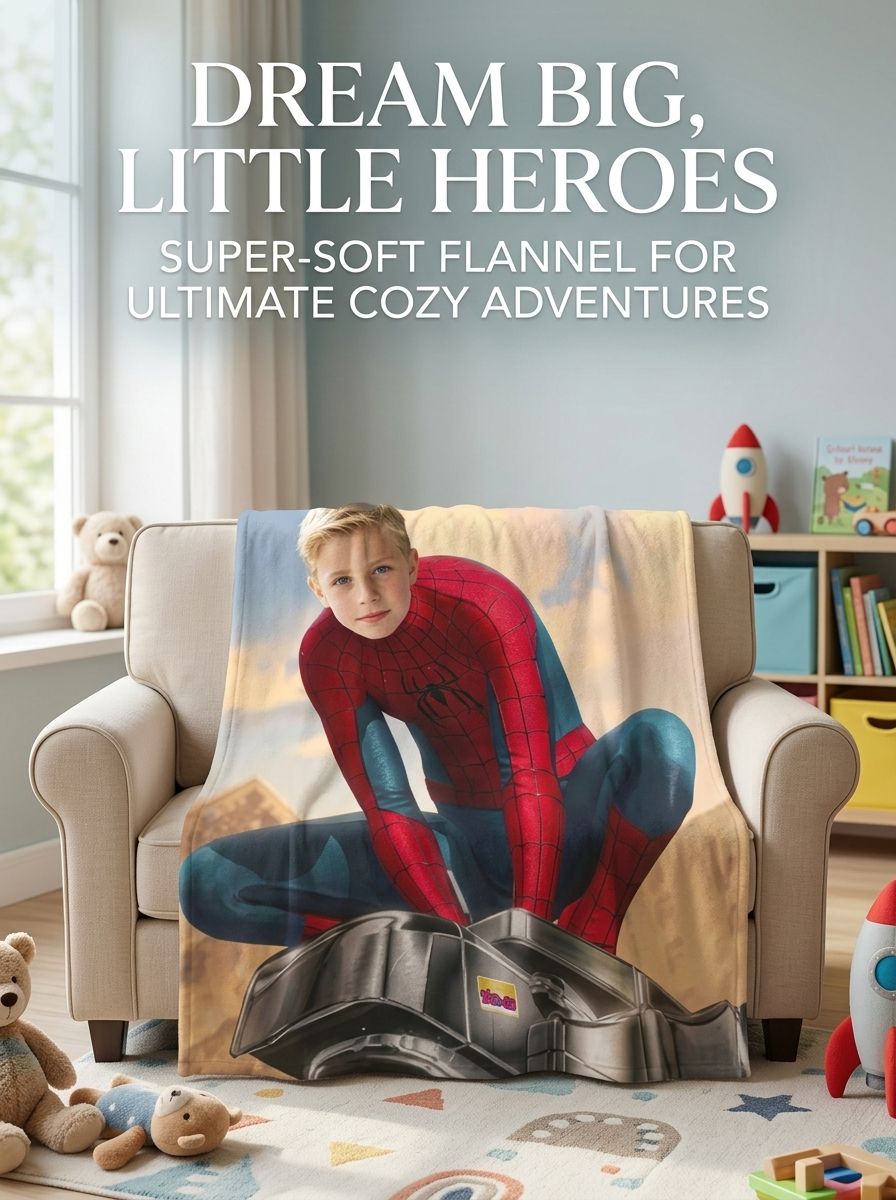 Custom Face Superhero Flannel Blanket, Personalized Photo Plush Throw for Kids and Adults, Cozy Warm Bed Couch Gift