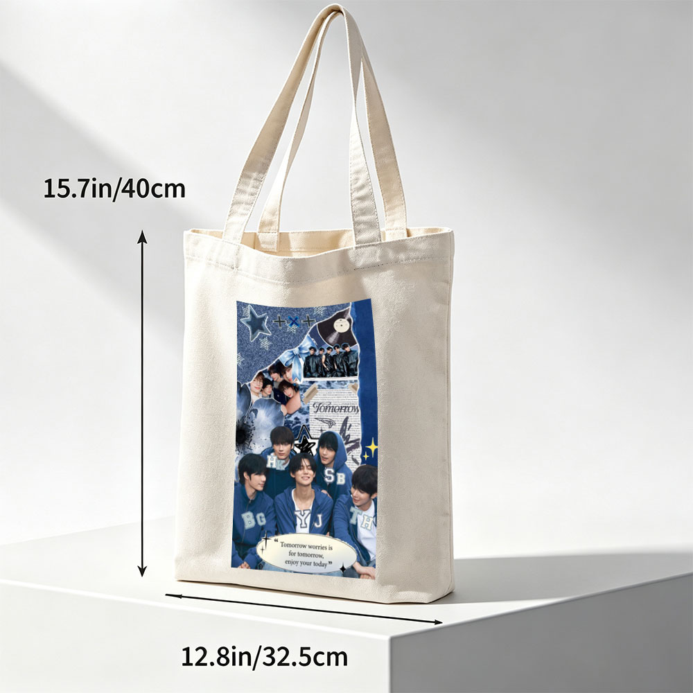 Tomorrow X Together Group Photo Collage with Blue Theme and Inspirational Quote - Canvas tote bags