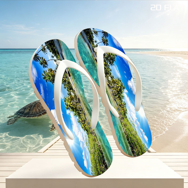 Tropical Paradise with Palm Trees and Crystal Clear Water -  flip-flops