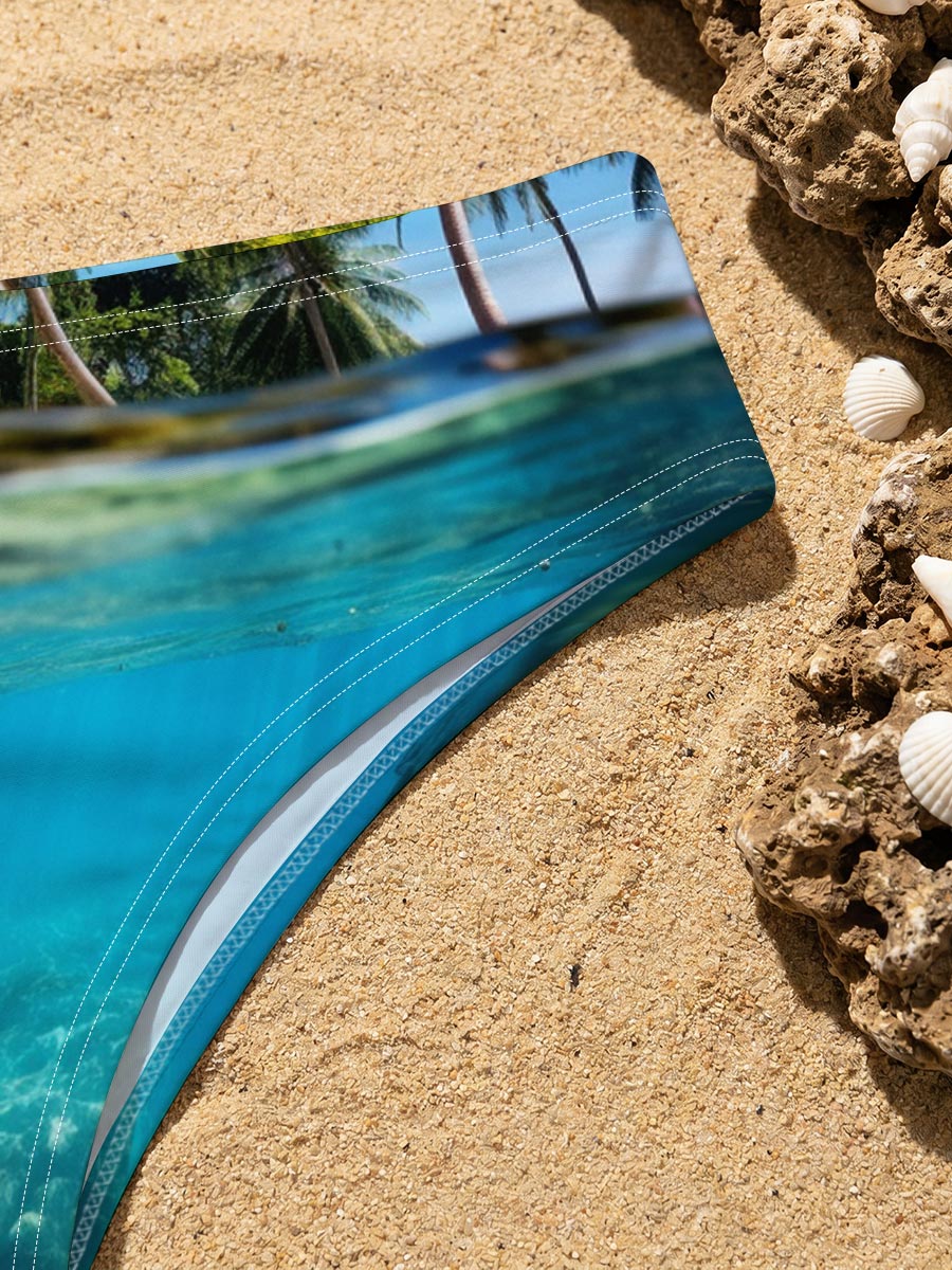 Tropical Paradise: Palm Trees and Coral Reef Underwater -  Men's swim trunks