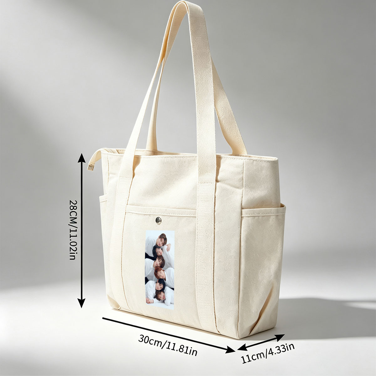 BOYNEXTDOOR Group Photo - Six Members in White Shirts Posing Closely Together on a White Background - Multi-pocket bags