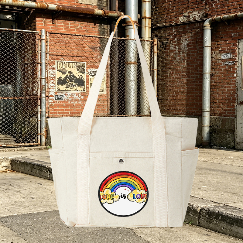 Multi Pocket Bag White with Rainbow Love is Love Print | Multi Pocket Bag White for Daily Use, Travel, and Outdoor Activities | Ideal for Adults, Students, and Urban Lifestyle Enthusiasts
