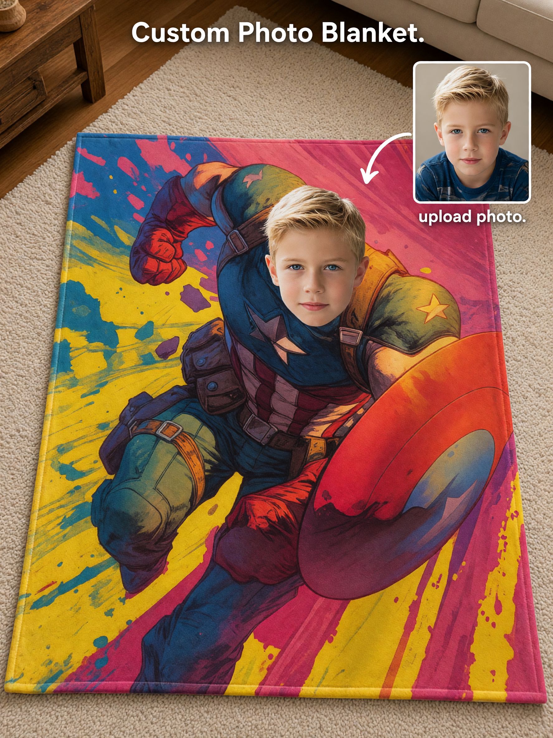 Custom Superhero Face Blanket Personalized Photo Flannel Throw Soft Skin Friendly Warm Bed Sofa Gift