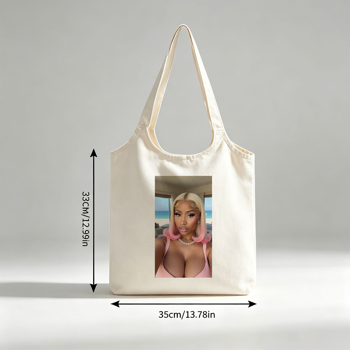 Cardi B Beachside Glamour in Pink Hair and Sparkling Jewelry - Canvas shoulder bags/