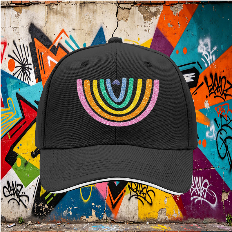 Unisex Classic Sandwich Hat with Glitter Rainbow Heart Print | Perfect for Outdoor Activities, Beach, Festival, and Daily Wear | Ideal for Adults Seeking Fun and Vibrant Style
