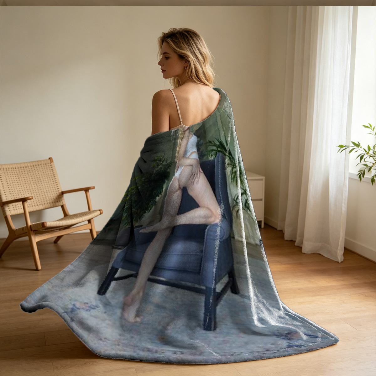 Two Lesbian Models in VIXEN Lingerie Kissing in Paris with Eiffel Tower View - Blanket