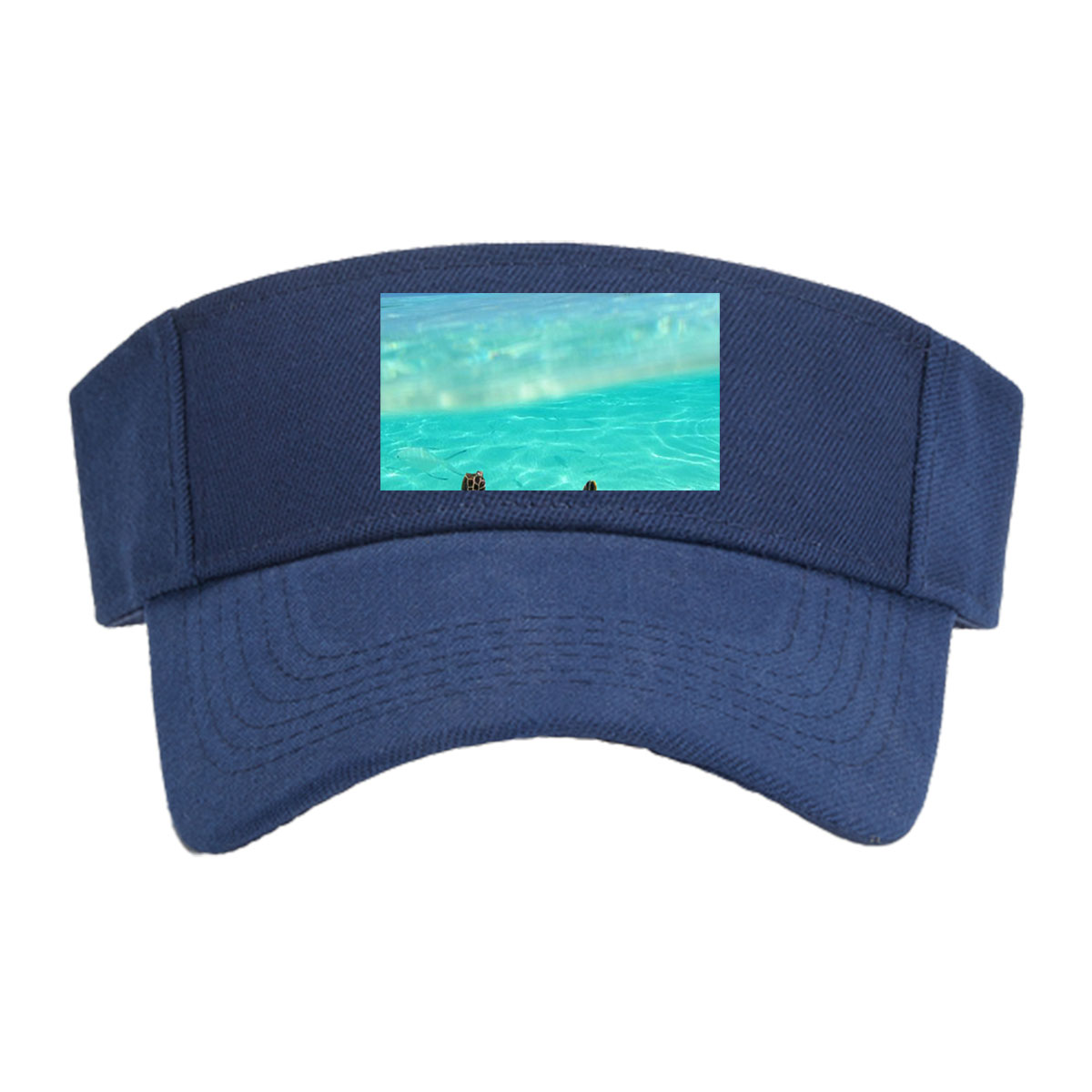 Sea turtle swims in crystal-clear turquoise waters near a tropical island. -  Visor cap