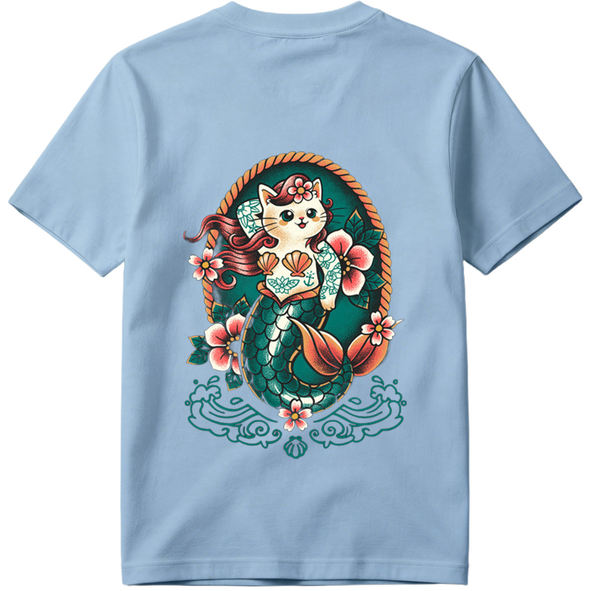 Mermaid Cat with Floral Design - Tee