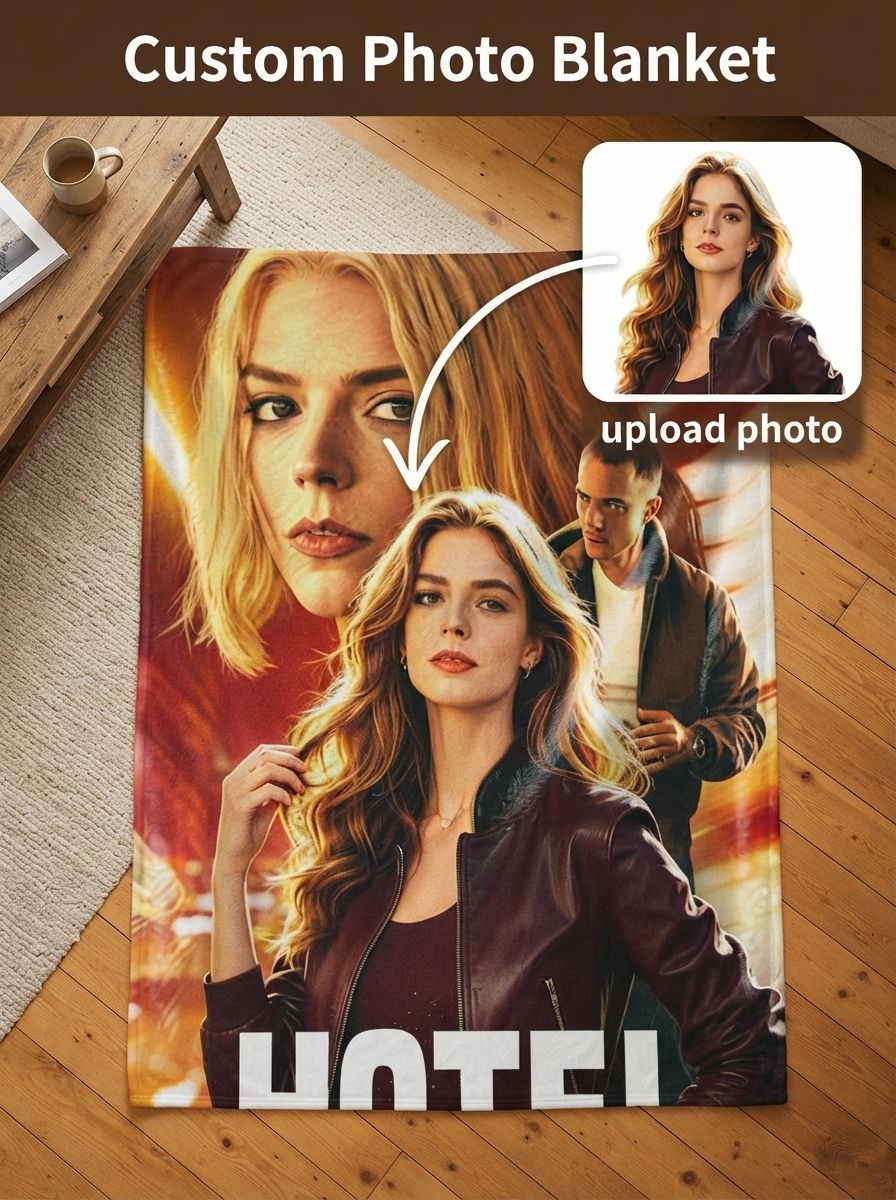 Custom Photo Face Blanket Personalized Flannel Throw Ultra Soft Velvet Fleece Movie Poster Style Portrait Cozy Home